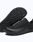 Dannto Aero N4 - 3E Wide Barefoot Shoes black pair shown from three-quarter and outsole views