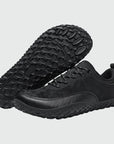 Aero N4 - black wide toe box barefoot for men women shown from a three quarter view