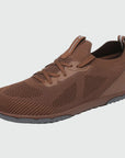 Dannto brown zero drop barefoot sneakers shown from a three quarter view