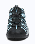 Dannto women's trailport H2 sandal black blue shown from the front