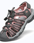 Dannto women's trailport H2 sandal gray pink shown from a three quarter view