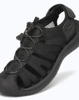 Dannto women's closed toe hiking sandals S2 black shown from a three quarter view