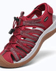 Dannto women's closed toe hiking sandals S2 red shown from a three quarter view