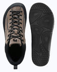 Dannto Veld I - Men's and Women's Wide Toe Box Barefoot Shoes khaki shown from top and outsole views