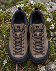 Dannto Veld I - Men's and Women's Wide Toe Box Barefoot Shoes khaki pair shown from above on moss-covered