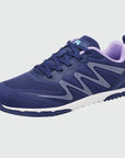 Gliss II - blue wide toe box barefoot shoes for women shown from a three quarter view