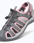 Dannto Trailport N3 - Women's hiking gray pink sandals shown from a three-quarter view