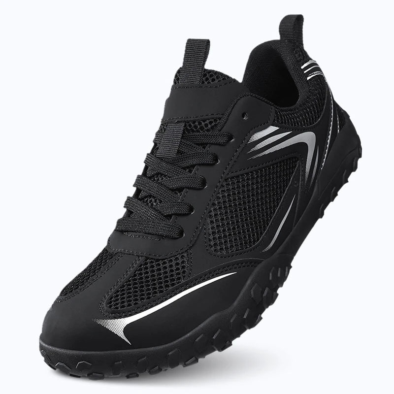 Dannto Rupes - 3E Wide Toe Box Mesh Barefoot Shoes black shown from an angled front view