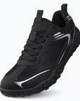 Dannto Rupes - 3E Wide Toe Box Mesh Barefoot Shoes black shown from an angled front view