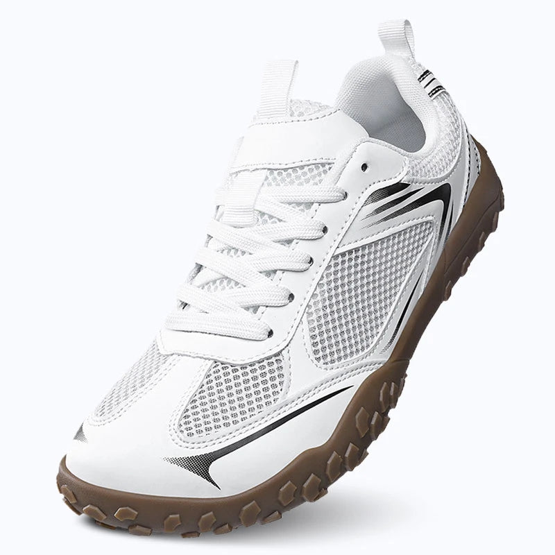 Dannto Rupes - 3E Wide Toe Box Mesh Barefoot Shoes white shown from an angled front view