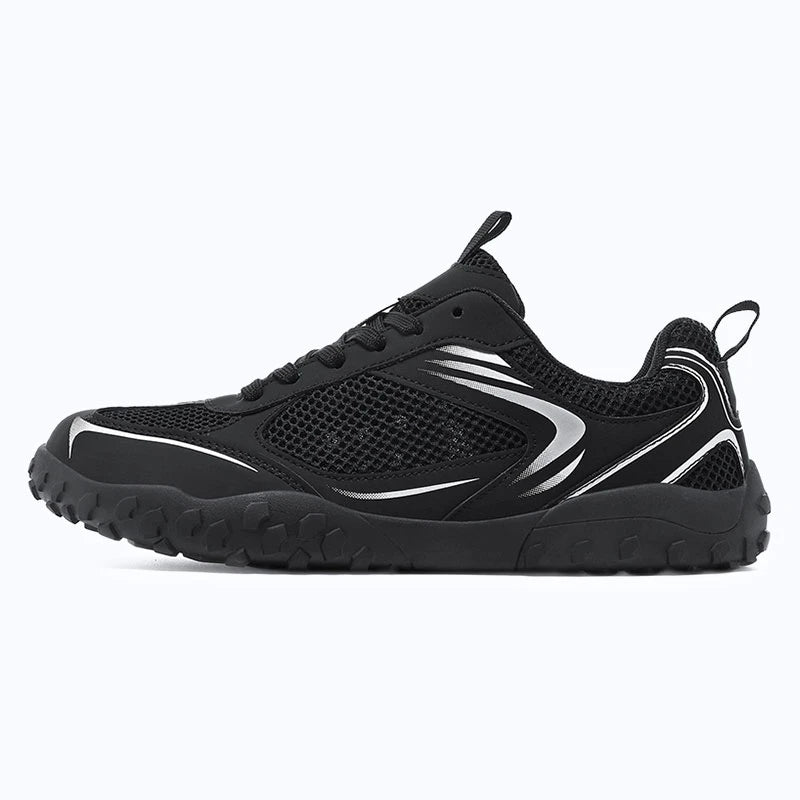Dannto Rupes - 3E Wide Toe Box Mesh Barefoot Shoes black shown from a side view