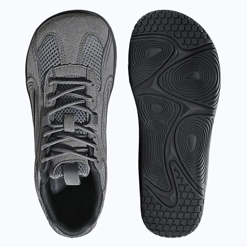 Dannto Aero N1 - 3E Wide Mesh Barefoot Shoes dark gray shown from top and outsole views