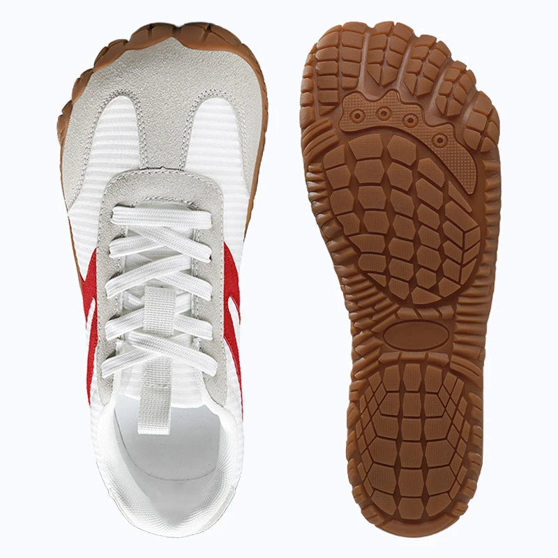 Dannto Purus - Men's and Women's Wide Toe Box Barefoot Shoes White Shown From Top and Outsole Views