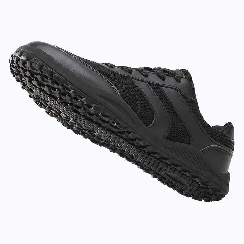 Dannto Frond - Non-Slip Zero Drop Barefoot Sneakers black shown from an outsole view, highlighting the non-slip tread