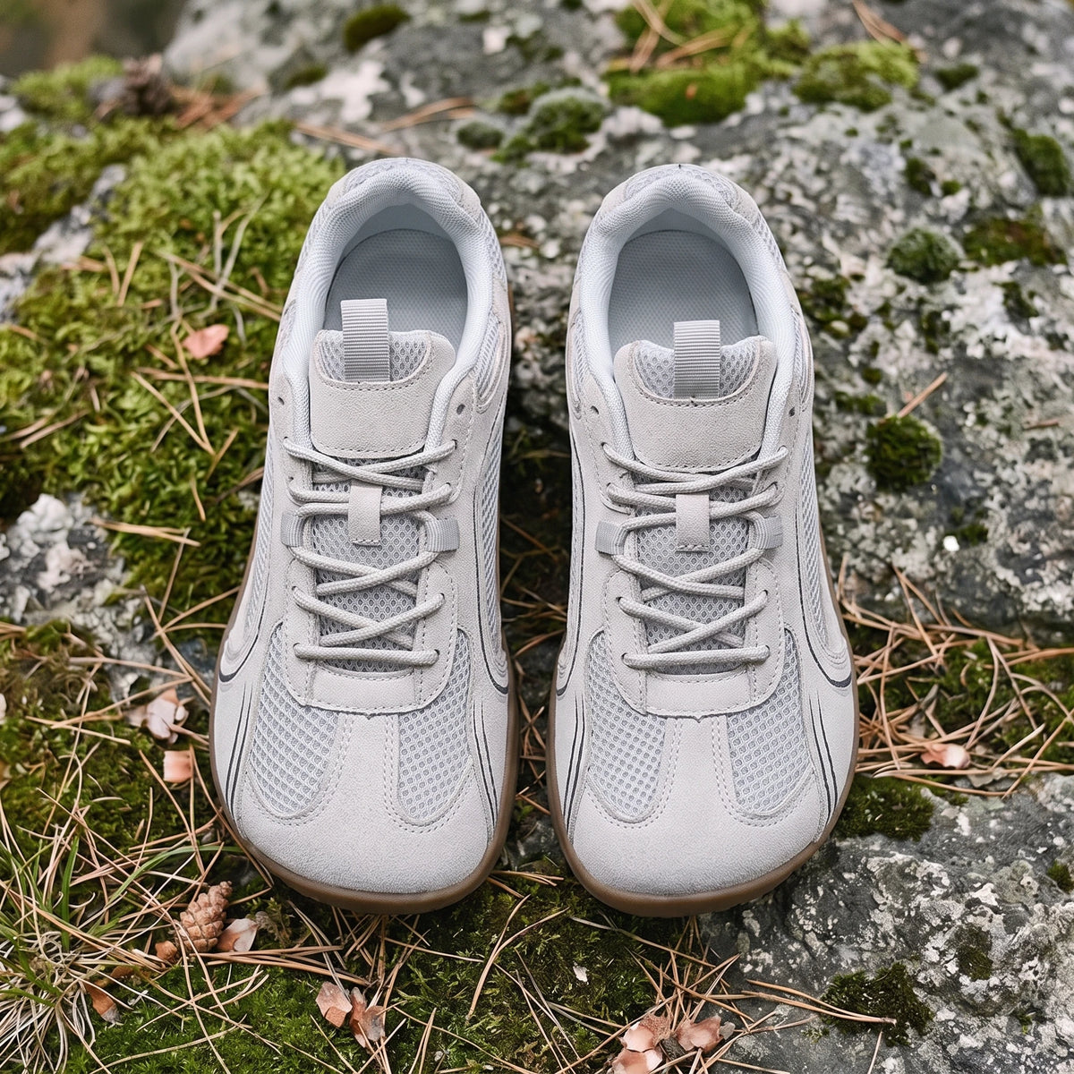 Dannto Aero N1 - 3E Wide Mesh Barefoot Shoes white shown from a bottom view, highlighting the rubber outsole