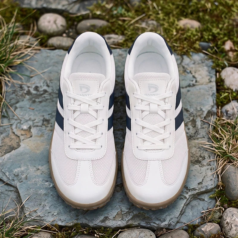 Dannto Frond - Non-Slip Zero Drop Barefoot Sneakers white pair shown from above on rocks