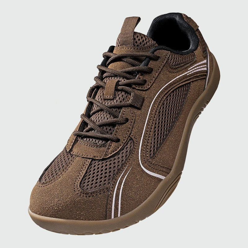 Dannto Aero N1 - men's and women's gray wide toe box barefoot shoes shown from a three quarter view