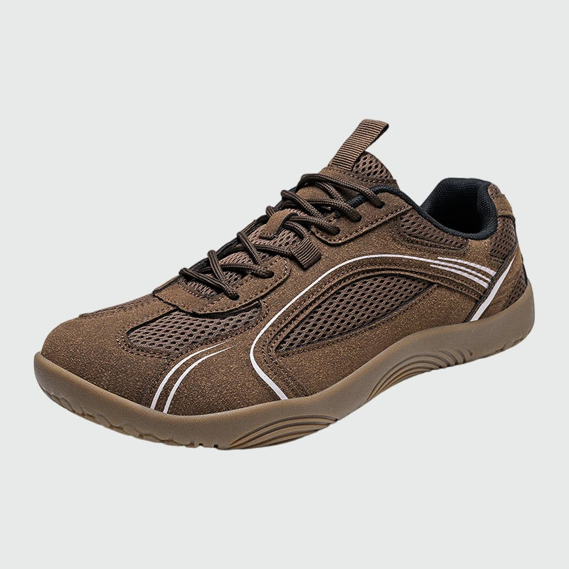 Dannto Aero N1 - men's and women's gray wide toe box barefoot shoes shown from a three quarter view