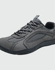 Dannto Aero N1 - men's and women's gray wide toe box barefoot shoes shown from a three quarter view