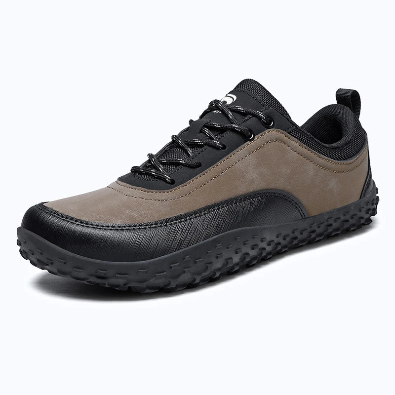 Aero N4 - khaki wide toe box barefoot for men women shown from a three quarter view