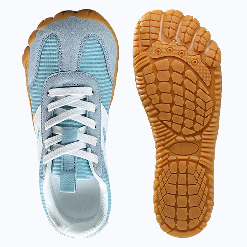 Dannto Purus - Men's and Women's Wide Toe Box Barefoot Shoes Blue Shown From Top and Outsole Views