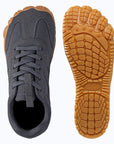 DANNTO Men's and Women's Wide Toe Box Barefoot Shoes in Gray Shown from Top and Outsole Views.