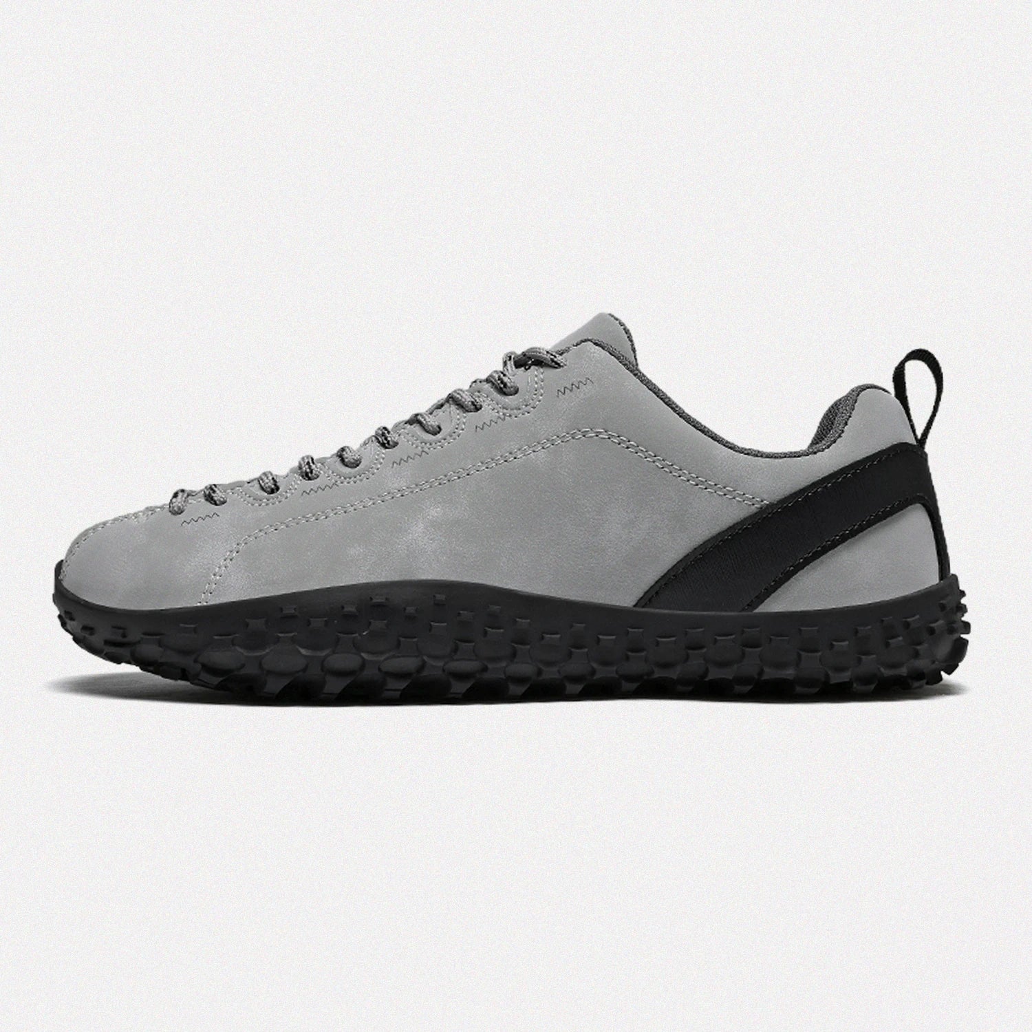Dannto gray barefoot outdoor sneakers shown from the side