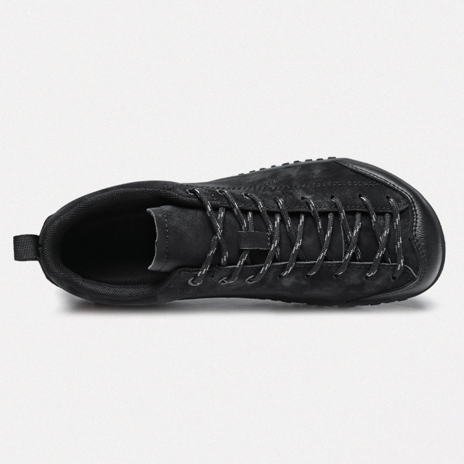 Dannto black barefoot trail shoes shown from the top