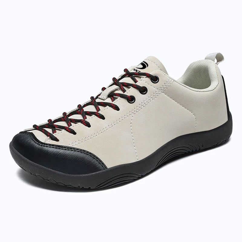 Dannto beige Veld III - Men's and Women's Lightweight Barefoot Shoes shown from a three quarter view