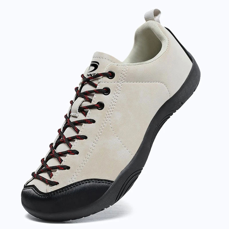 Dannto beige Veld III - Men's and Women's Lightweight Barefoot Shoes shown from a three quarter view 1
