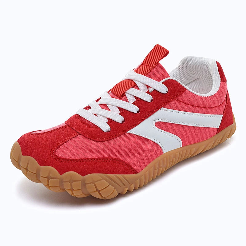 Dannto red - 3E Width Wide Toe Box Barefoot Walking Shoes shown from a three quarter view
