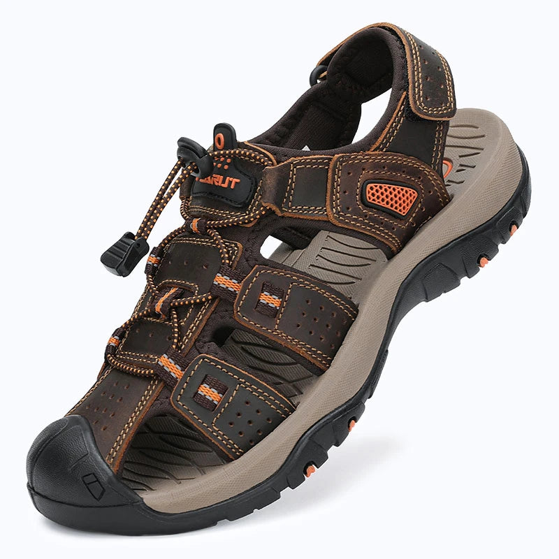 Dannto Trekport S3 - Men's Hiking Sandals dark brown shown from a three-quarter view
