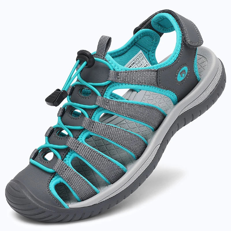 Dannto Trailport H3 - Women's Hiking Sandals gray green shown from a three quarter view