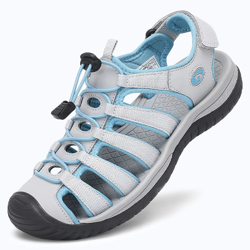 Dannto Trailport H3 - Women's Hiking Sandals white blue shown from a three quarter view