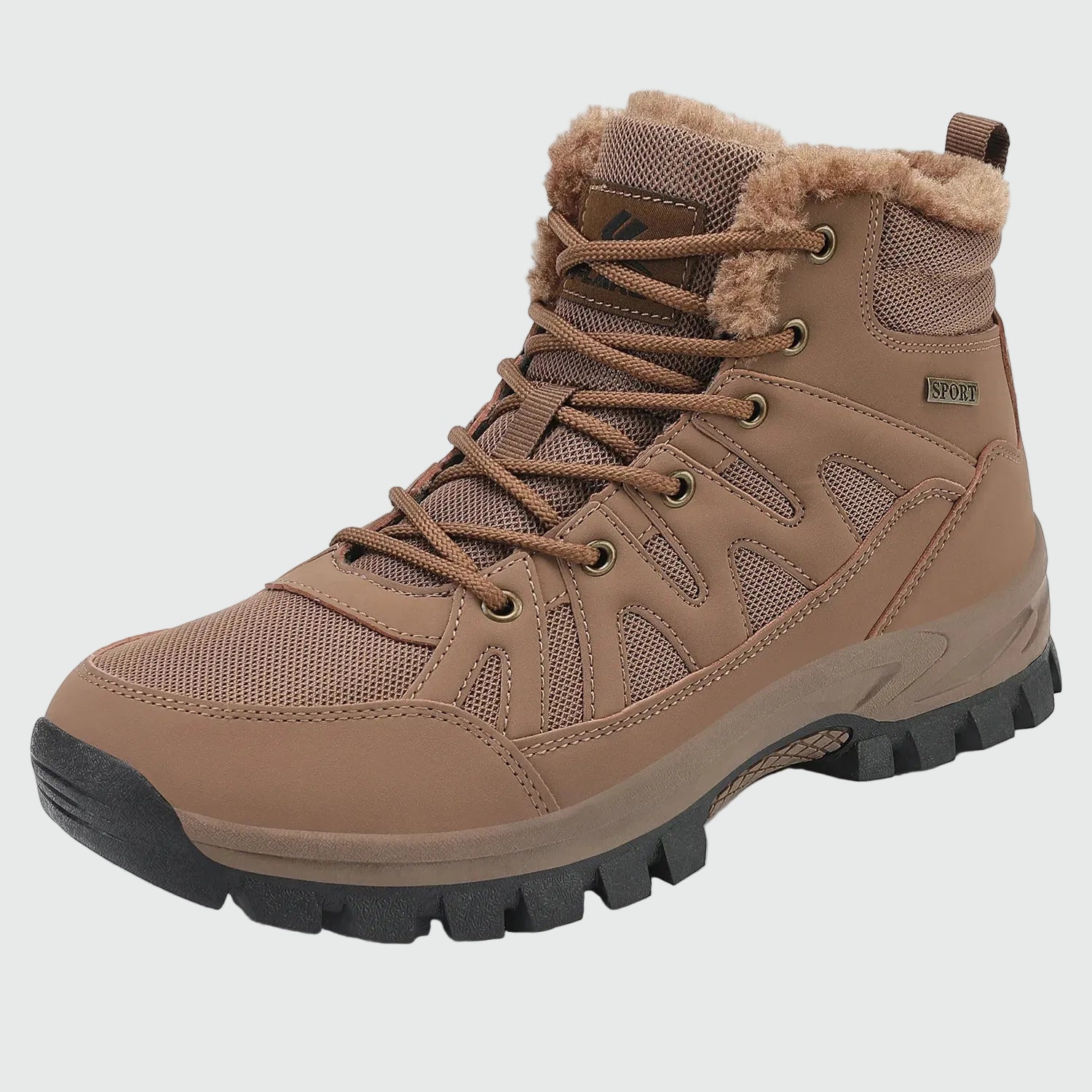 Dannto men‘s brown winter snow Boots shown at a side angle