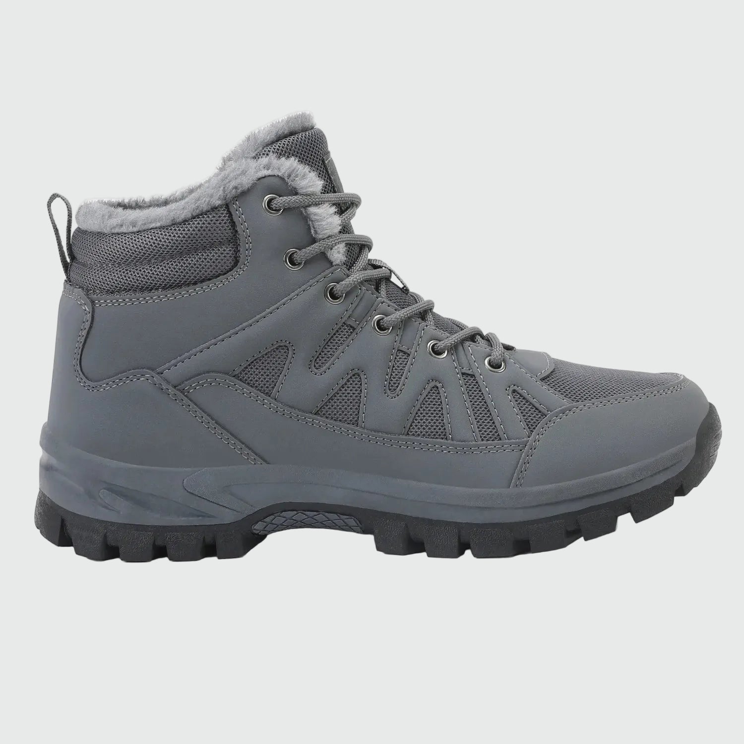 Dannto men‘s gray winter snow Boots shown from the side