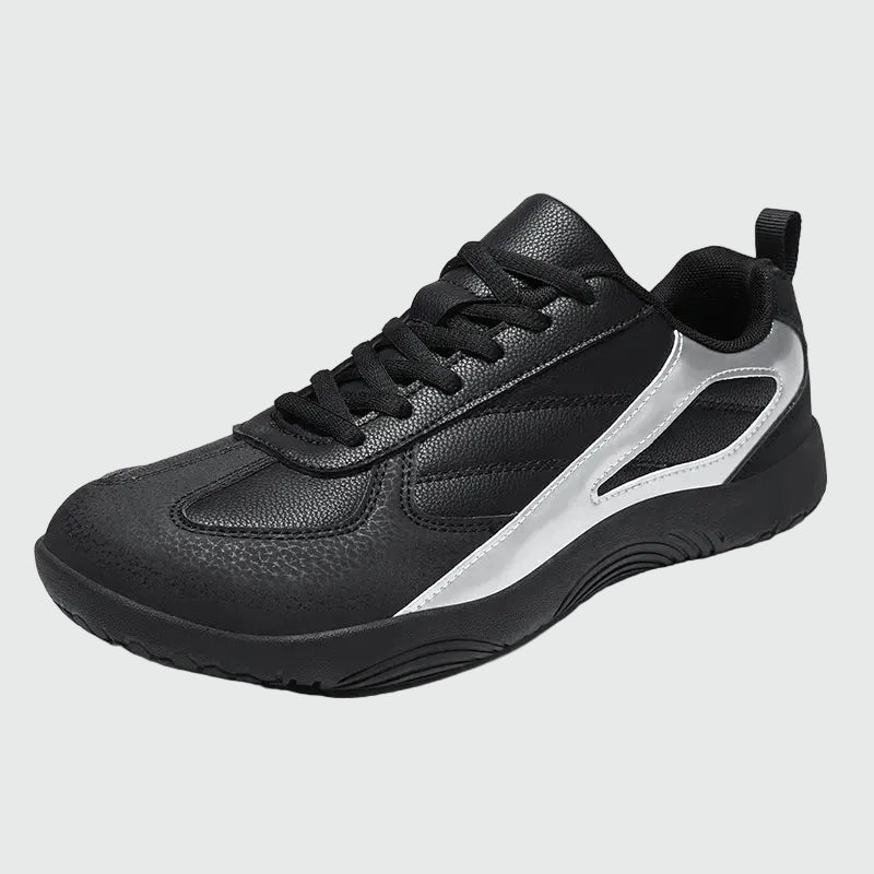 Dannto black casual barefoot shoes shown from a three quarter view