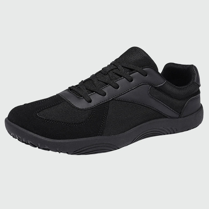 Wide Toe Box Barefoot Shoes Black shown from a three quarter view