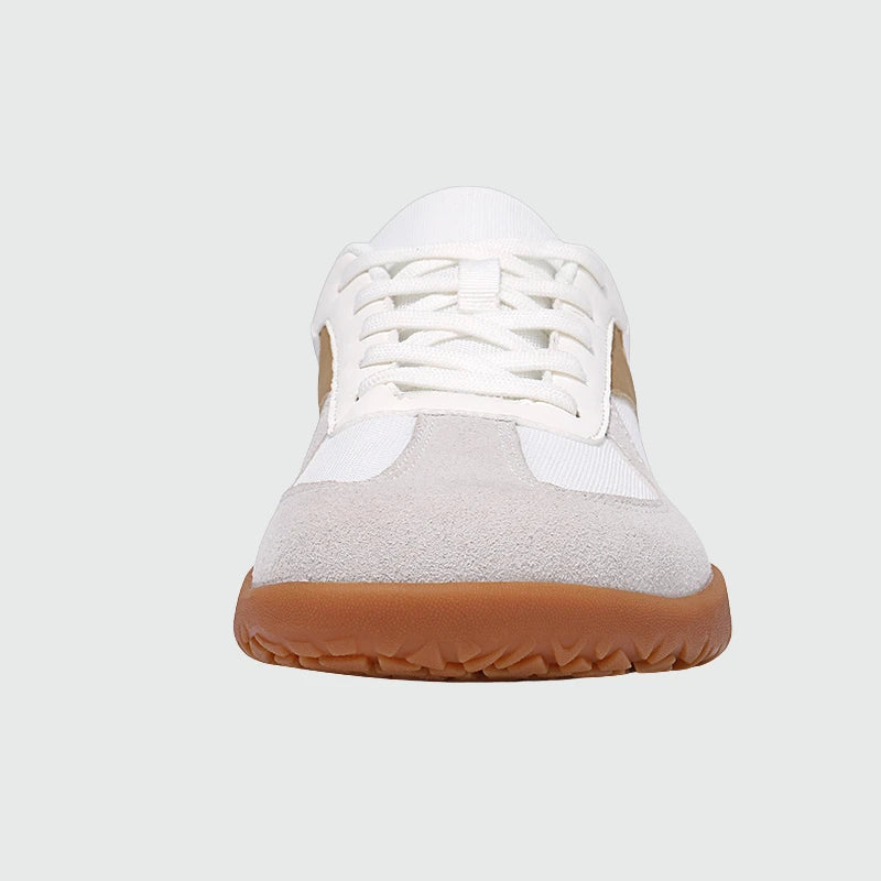 Wide Toe Box Barefoot Shoes White Gold shown from the front