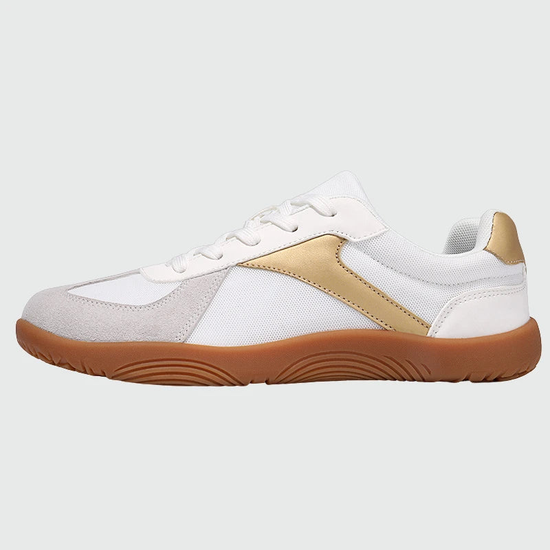 Wide Toe Box Barefoot Shoes White Gold shown from the side