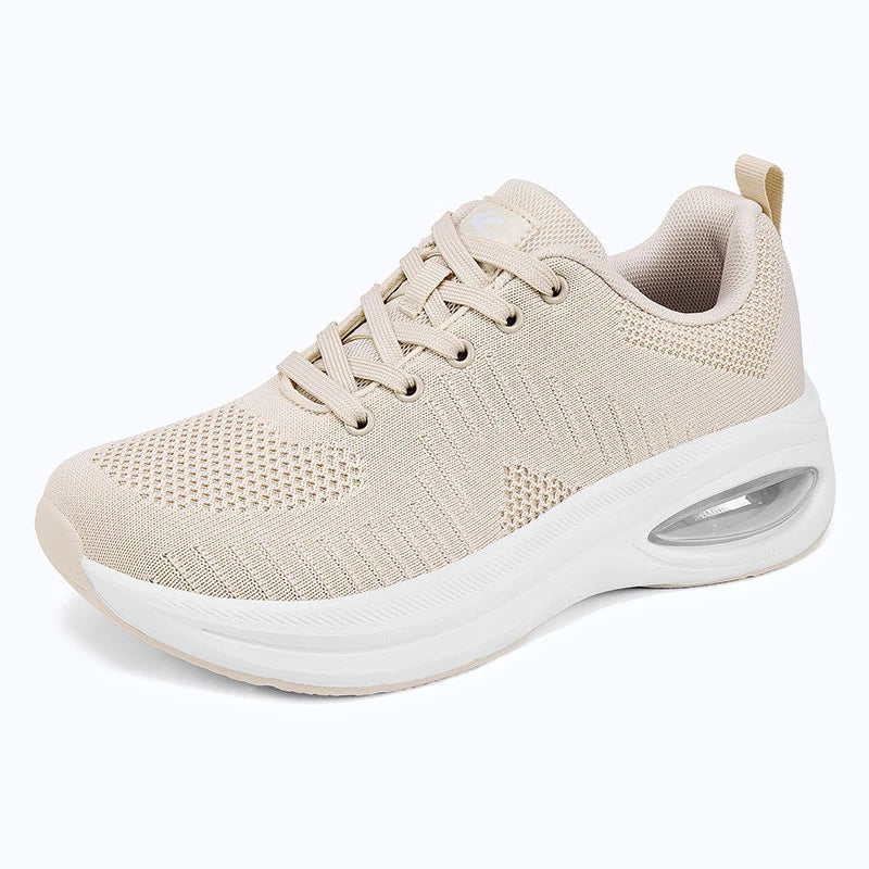 Dannto Pathport A1 - Women's Wide Toe Air Cushion Sneakers beige shown from a three-quarter view