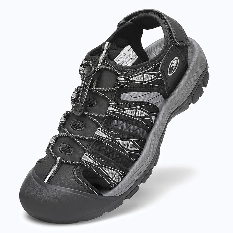 Dannto Trekport N2 - Men's Hiking Sandals black white shown from a three-quarter view