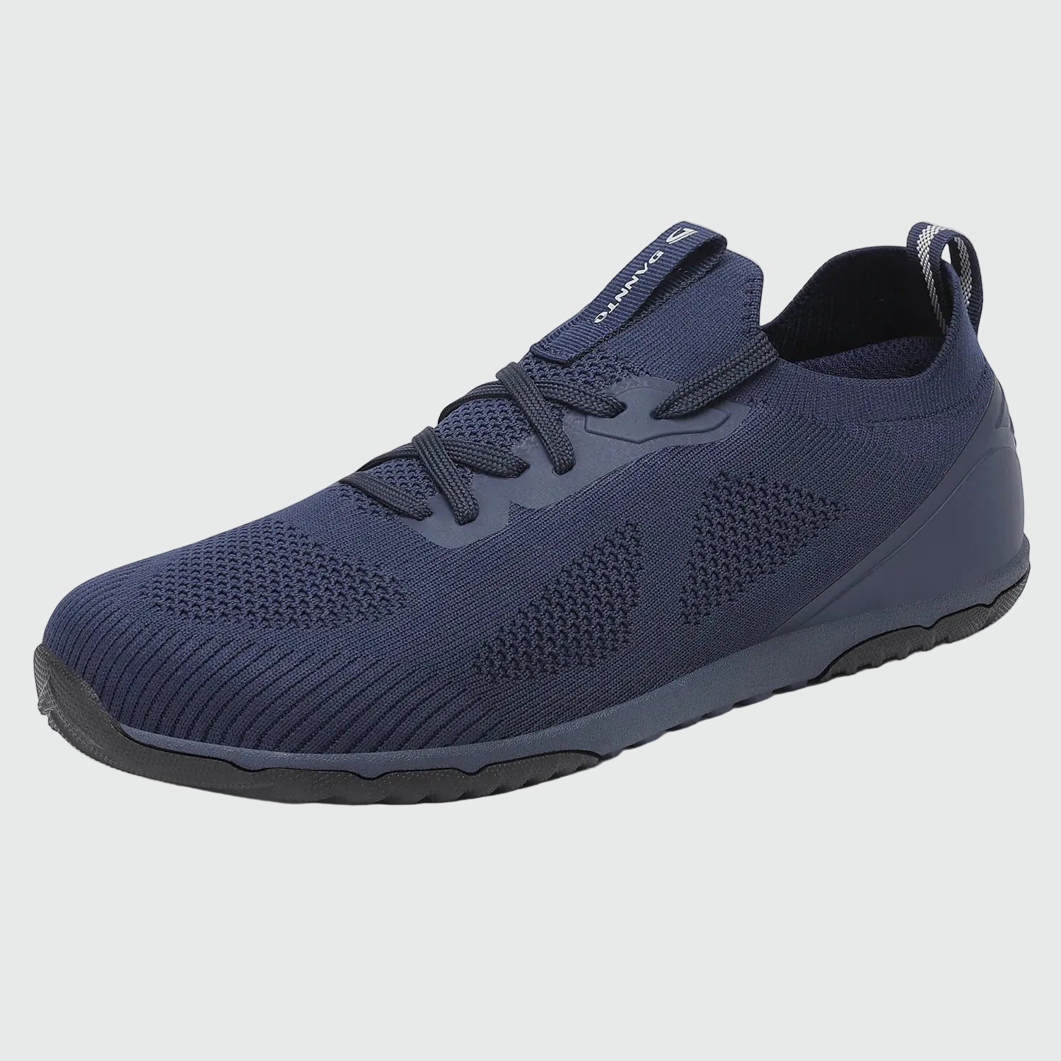 Dannto blue zero drop barefoot sneakers shown from a three quarter view