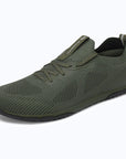 Dannto green zero drop barefoot sneakers shown from a three quarter view
