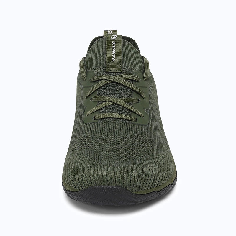 Dannto green zero drop barefoot sneakers shown from the front
