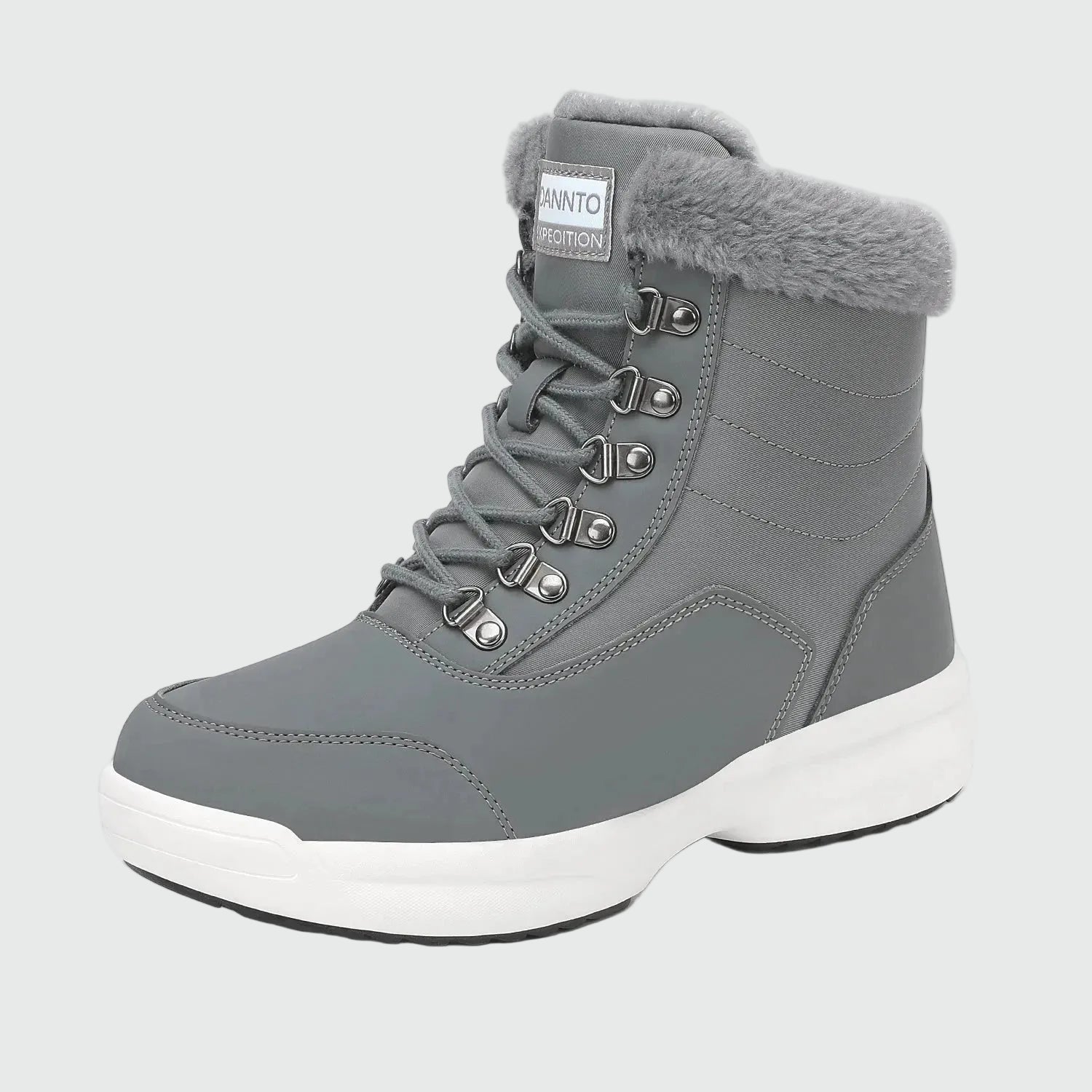 Dannto women‘s dark gray winter snow Boots shown at a side angle