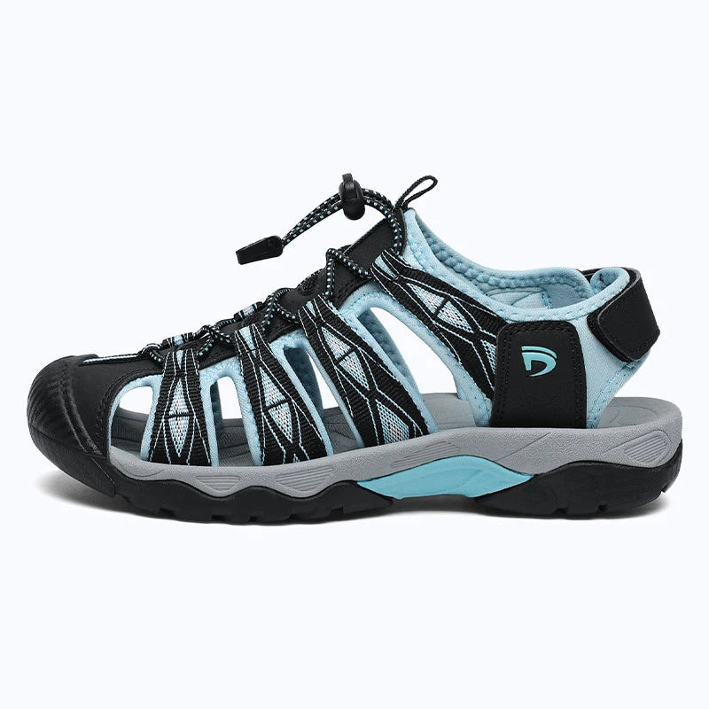 Dannto women's trailport H2 sandal black blue shown from the side