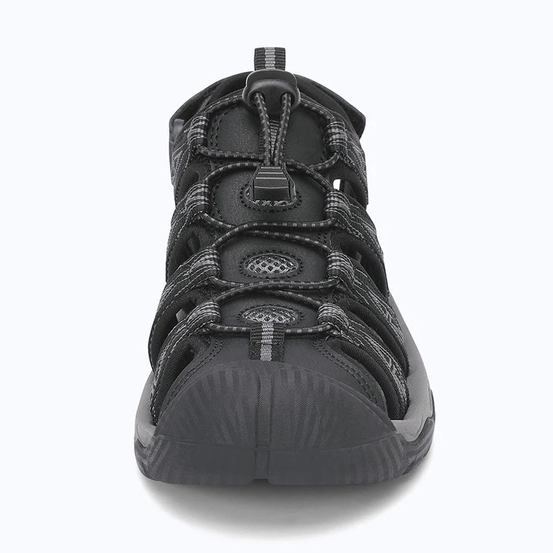 Dannto women's trailport H2 sandal black gray shown from the front