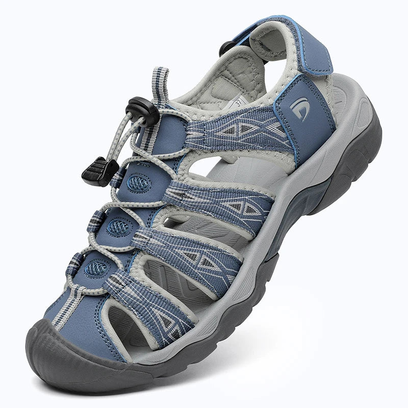 Dannto women's trailport H2 sandal blue shown from a three quarter view