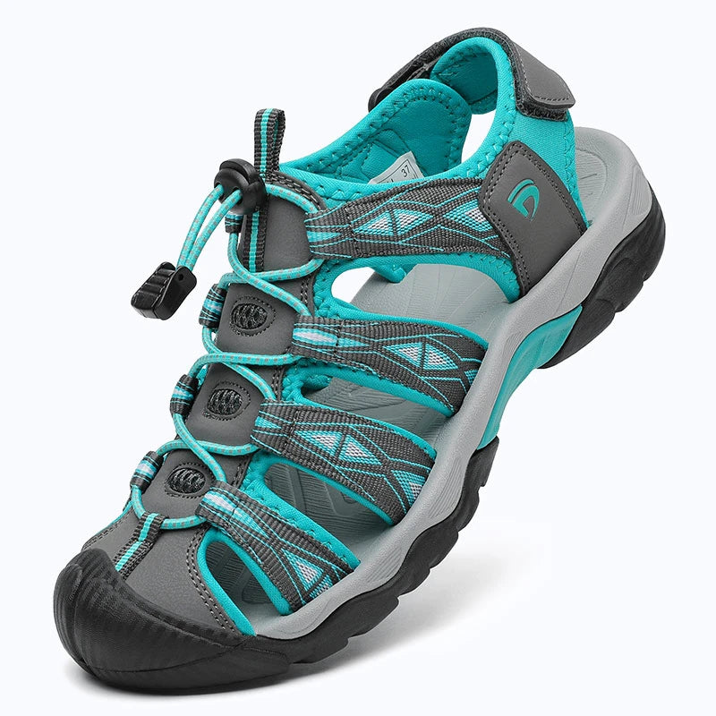 Dannto women's trailport H2 sandal dark gray shown from a three quarter view